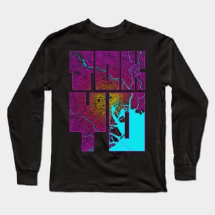 Tokyo, Japan City Map Typography - Neon Long Sleeve T-Shirt